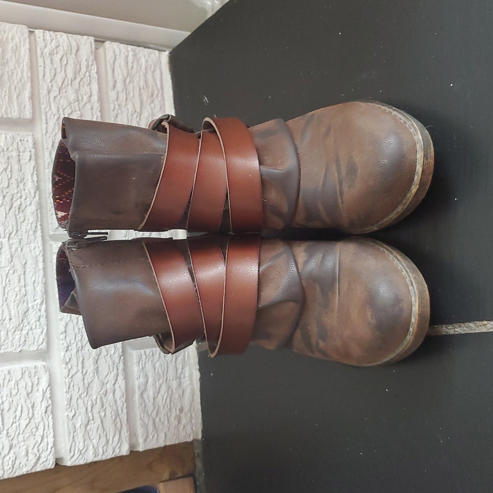BLOWFISH ALIAS GRAY Leather BOOTIES ANKLE Strap Boho Festival BOOTS WOMENS US 6 - Picture 3 of 10